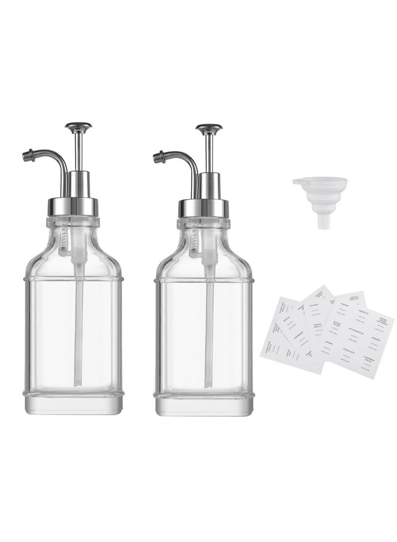 2 حزمة 16.9OZ مربع شراب القهوة موزع للشريط مع العلامات ومضخة الفضة ، موزع مضخة القهوة ، زجاجة شراب الزجاج ، 500ML (الفضة) - Image 1